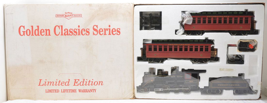 Bachmann Big Haulers Penn Passenger Set: Bachmann Big Haulers G scale Golden Classics Series Limited Edition Pennsylvania passenger set complete with track and transformer in set box with Styrofoam insert, C9-10.