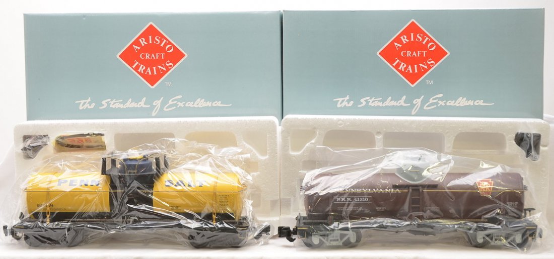 Aristo Craft Trains ART-41310 ART-41399 OBs: Aristo Craft Trains 1 gauge 1/29 scale ART-41310 Pennsylvania tank car and an ART-41399 Penn Salt tank car both in OBs, C10.