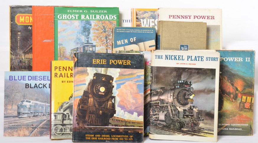 15 Railroad books B&O, Monon, Nickel Plate, etc: Fifteen railroad books on mostly midwest and east coast roads. Includes three Erie books, two Nickel Plate, three Pennsylvania, two Pere Marquette, two Baltimore and Ohio, one Monon and two on Indiana