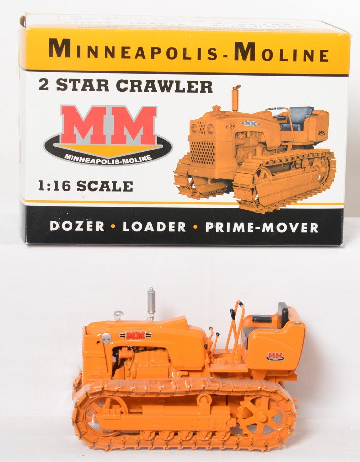 SpecCast Minneapolis-Moline 2 Star crawler in OB: SpecCast CUST 812 Minneapolis-Moline 2 Star Crawler 1:16 scale, C9-10. Box shows little shelf wear.