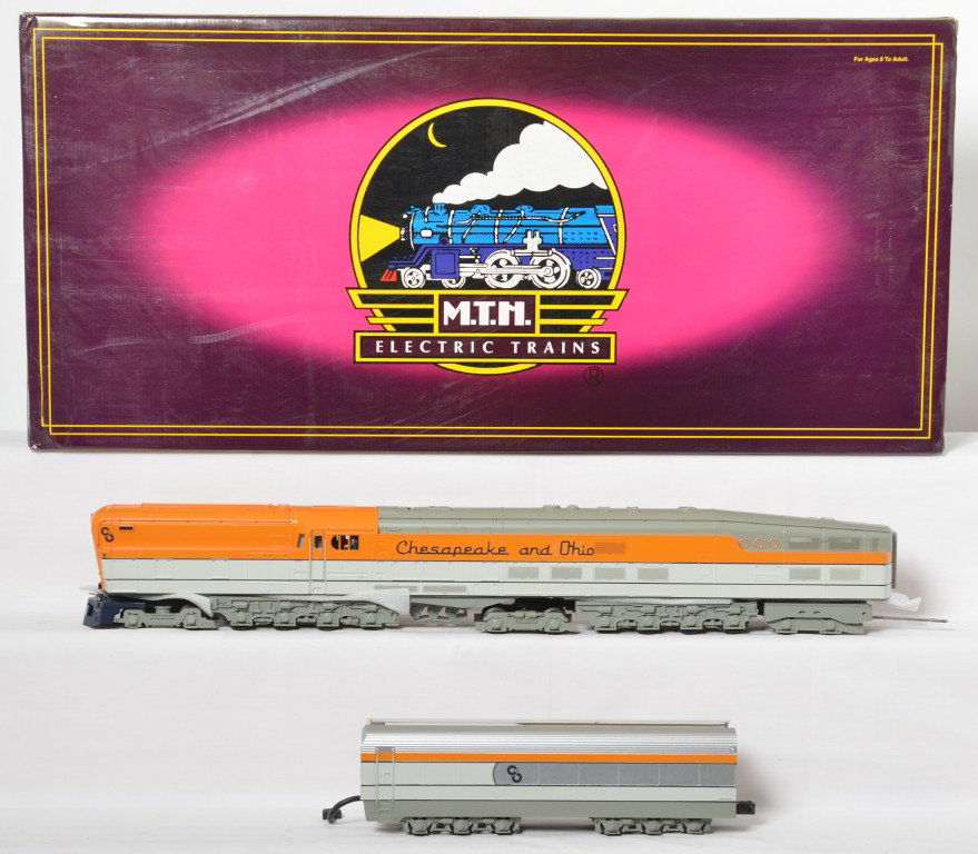 MTH Chesapeake and Ohio M-1 turbine with Proto: MTH modern O gauge 20-3042-1 Chesapeake and Ohio M-1 turbine in OB. Loco features Protosound, Protosmoke, Protocoupler, and more. Loco is C7-8 with moderate run time, but very clean body. OB has corne