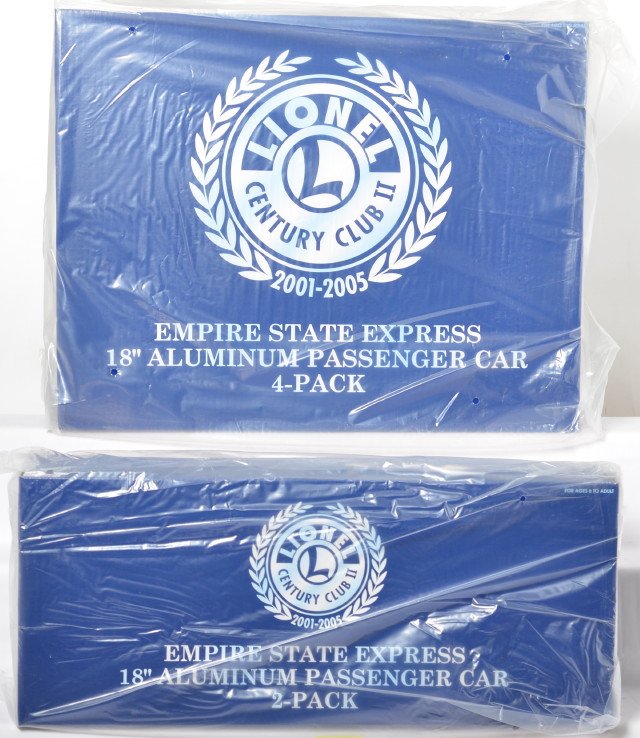 Lionel NYC Empire state passenger cars and add ons: Lionel modern O gauge New York Central Empire State Express passenger cars in OBs. Includes 29173 four pack and 29178 two car add on. Cars are factory sealed in the plastic and cars are assumed C10. M