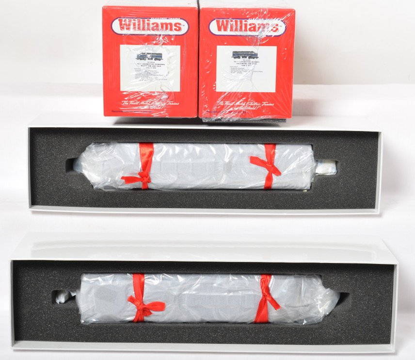 Williams B&O Alco FA with True Blast II: Williams modern O gauge FA-3000 Baltimore and Ohio Alco FA A-A diesel locomotive set in OB. Catalog number is FA3000. Locomotive features True Blast II horn and bell. Locos are factory wrapped C9-10.