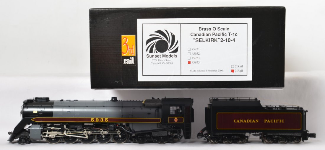 3rd Rail Canadian Pacific 2-10-4 Selkirk: 3rd Rail modern O gauge brass Canadian Pacific 2-10-4 Selkirk steam locomotive in OB. Loco features TMCC, smoke, 2 or 4 chuff selectable, and more. Loco is C8+ with very light run time, however there