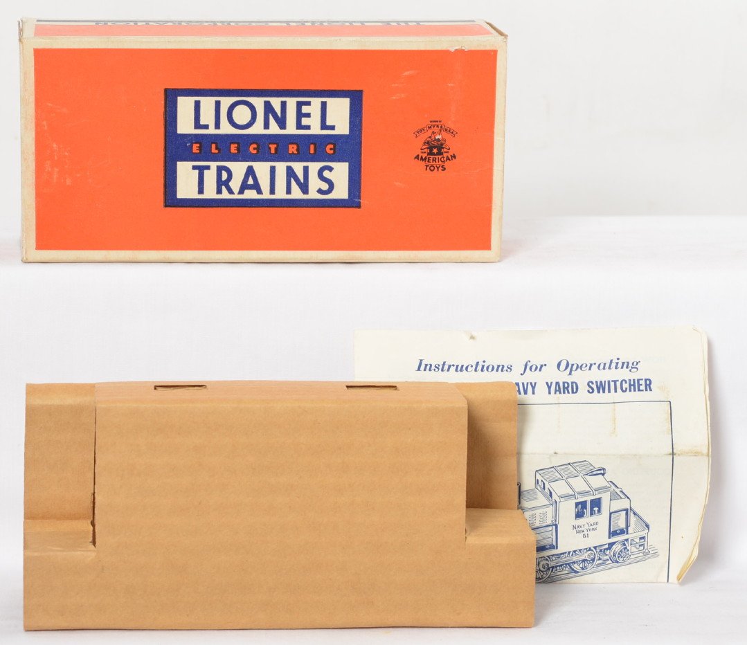 Brick Lionel 51 Navy Yard switcher OB only: Lionel postwar O gauge 51 Navy Yard switcher original box only. Brick box is bright with all flaps intact. Includes the insert and instruction sheet. Just waiting for your gorgeous train!
