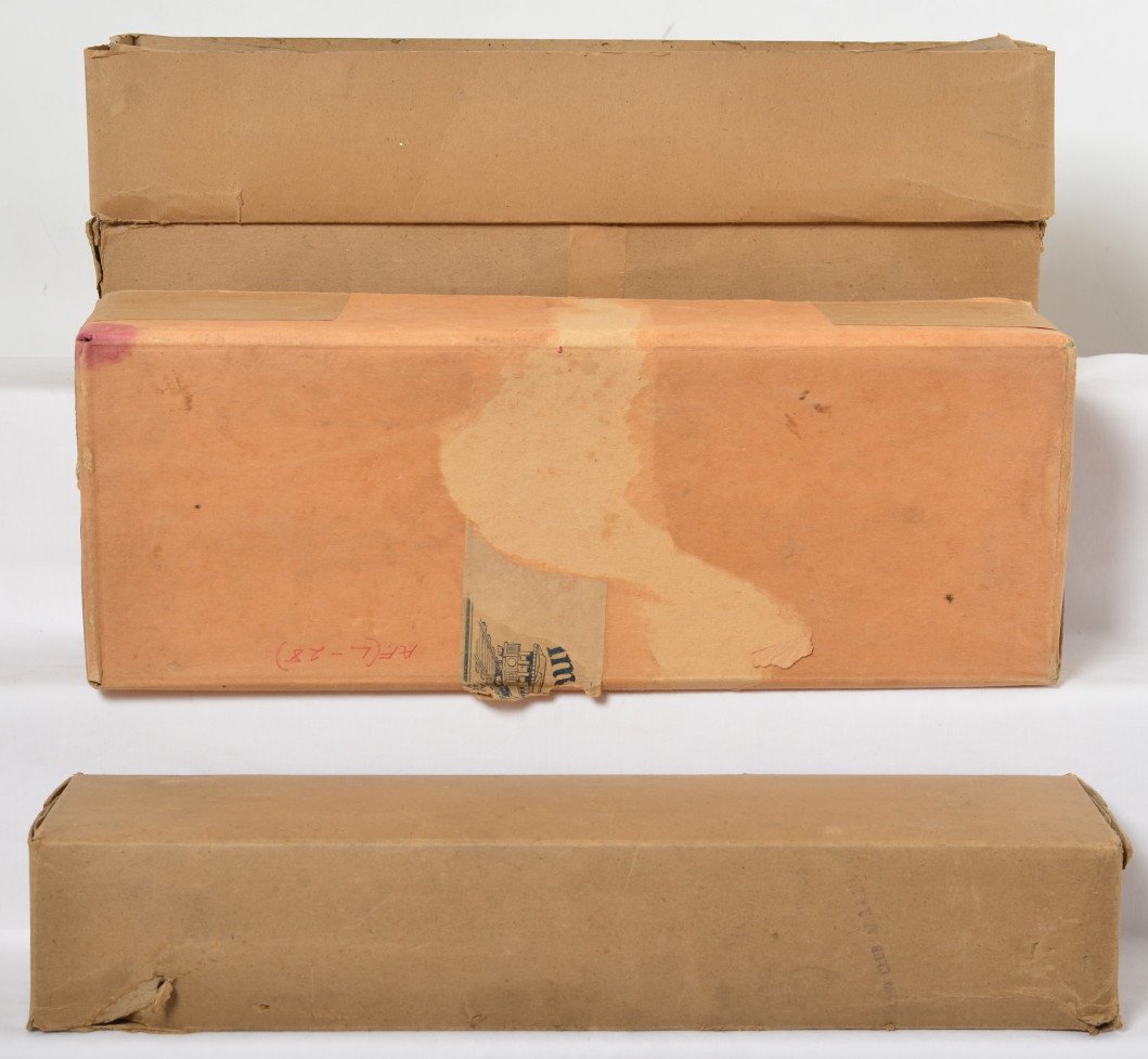 American Flyer Blue PresidentÍs Special boxes: Prewar American Flyer wide gauge Blue PresidentÍs Special original boxes. Loco box bottom is not original. Boxes have no legible numbers.