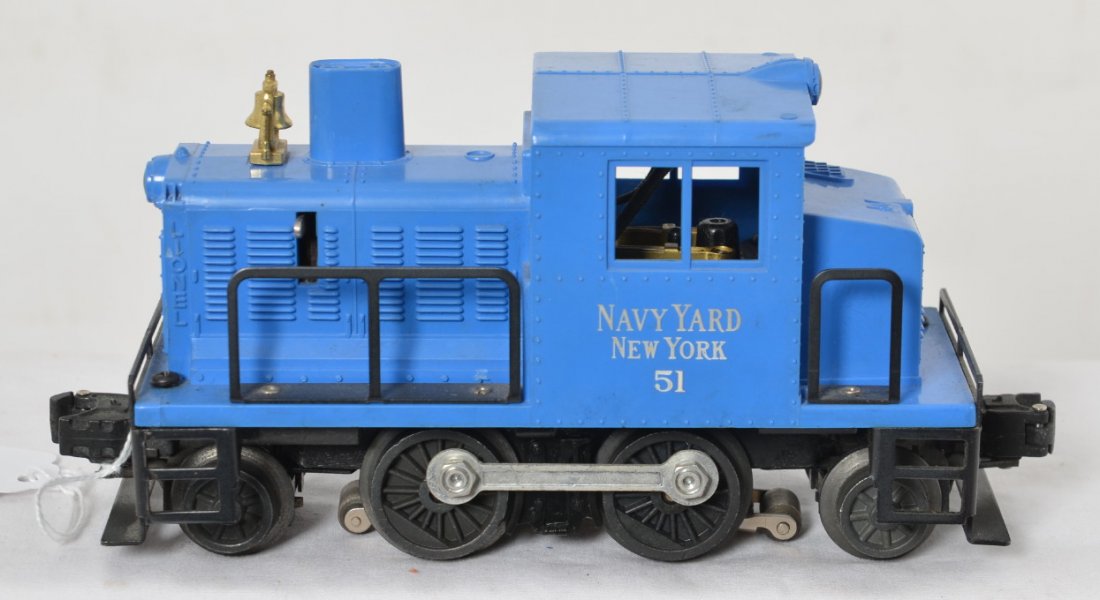 Lionel No. 51 Navy Yard industrial diesel switcher: Postwar Lionel O gauge 51 Navy Yard New York industrial diesel switcher, one cracked strut and hairline at rear screw, C6.
