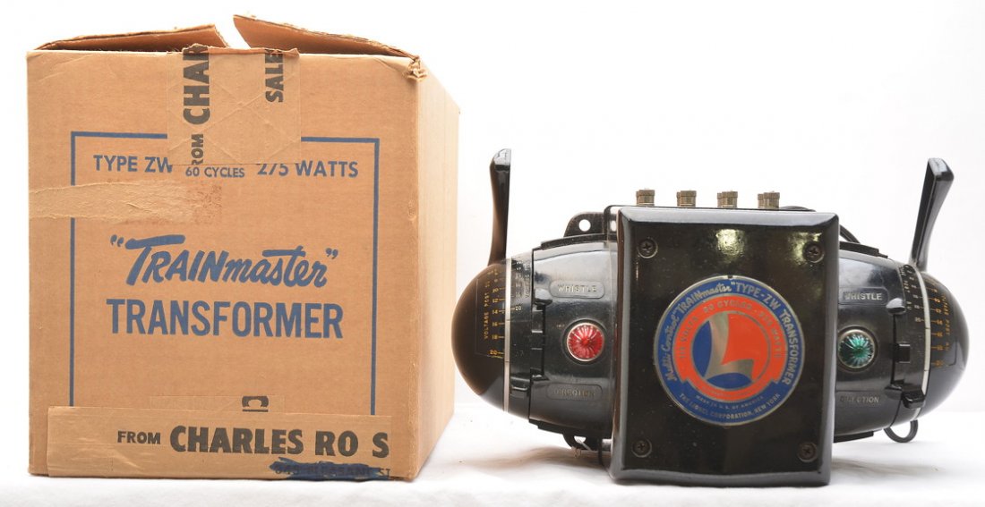Lionel Type ZW 275-Watt Transformer: Lionel postwar type ZW 275-watt transformer in a reproduction box. The cord on the transformer has been replaced. Transformer is C7.
