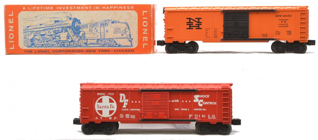 Lionel 6464-700 6464-725 6464- 525 Box ONLY: Lionel postwar 6464-700 Santa Fe type IV boxcar and a 6464-725 New Haven type IV boxcar. Also included is a 6464-525 original box for a Minneapolis & St. Louis boxcar. Other than some minor box rubs, 