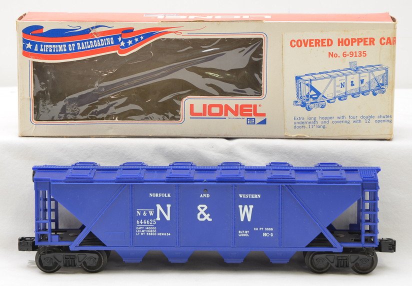 Lionel Royal Blue N&W Hopper for Glen Uhl: Lionel royal blue Norfolk and Western covered hopper special production by Lionel for Glen Uhl a Lionel dealer in Ohio, circa 1970. The hopper was given the postwar number of 6446-25. Reportedly only 