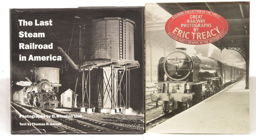 Selection of Railroad Reference Books: Railroad reference books; A Classic Collection of the Finest Great Railway Photographs in the British Isles by Eric Treacy and The Last Steam Railroad in America by Thomas H. Garver. Books are in like