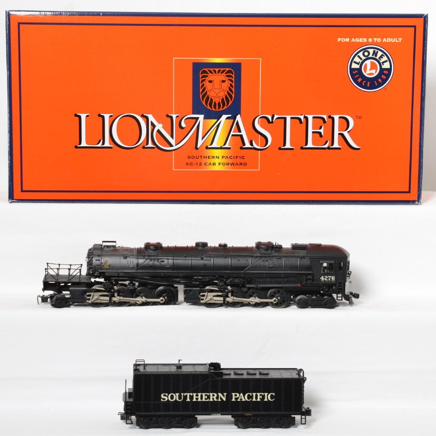 Lionel LionMaster AC-12 cab forward steam locomotive: Lionel modern O gauge 11107 LionMaster Southern Pacific AC-12 cab forward steam locomotive in OB Loco features TMCC, Railsounds, Electrocoupler, fan driven smoke unit and much more. Loco is C8 with ru