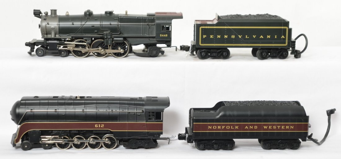 Railking baby J with Proto 2 and PRR K-4: MTH Railking modern O gauge steam locomotives. No boxes. Includes Norfolk and Western baby J class with Protosound 2.0, DCS control, Protosmoke, Protocoupler, and more. Also included is Pennsylvania 4