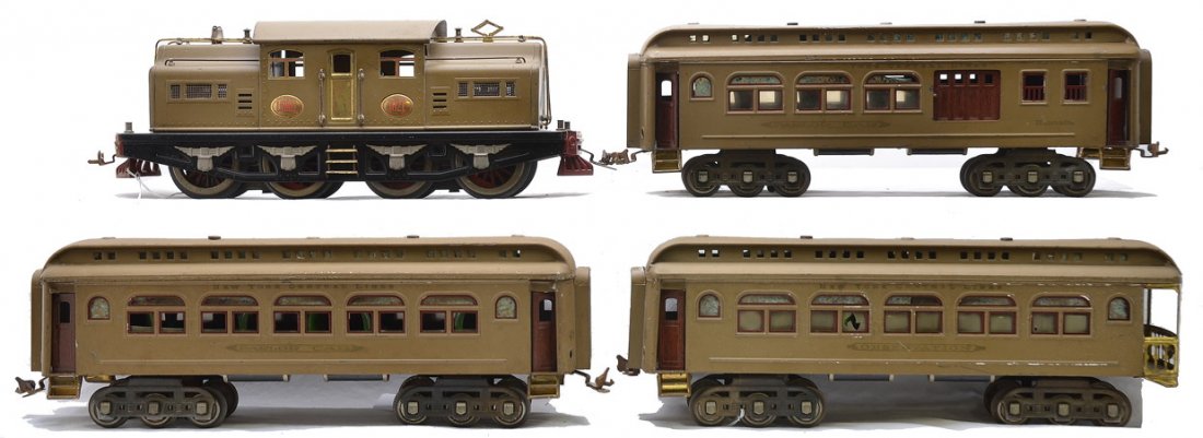 Lionel Std. Ga. Mojave Passenger Set no. 403E: Lionel prewar standard gauge Mojave passenger set no. 403E containing; 402E electric 0-4-4-0 loco with brass plates that have orange lettering, 419 baggage/Parlor combo, 418 Pullman and 490 observatio