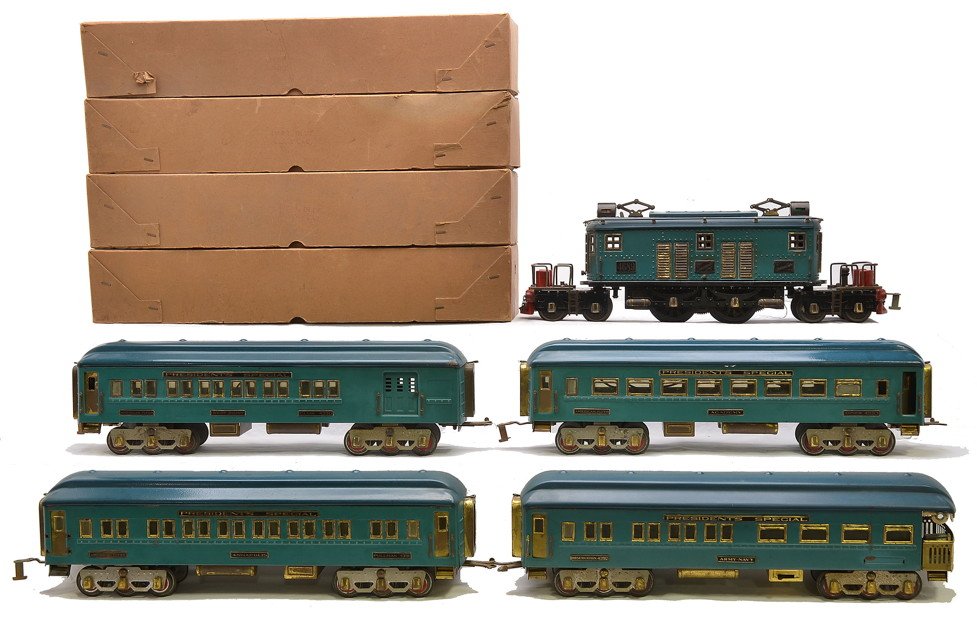 Am Flyer Rolls Royce Blue Presidents Special 1489: American Flyer prewar wide gauge Rolls Royce blue Presidents Special passenger set no. 1489 containing; 4689 electric 4-4-4 loco, 4390 West Point Club car, 4391 Annapolis Pullman, 4393 Academy Diner a