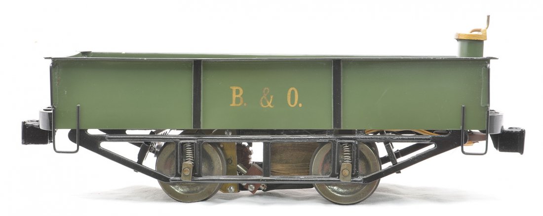 James Cohen Repro Lionel 200 Power Gondola: James Cohen reproduction of a Lionel 2 7/8 gauge 200 powered green gondola lettered B&O in gold, C8.