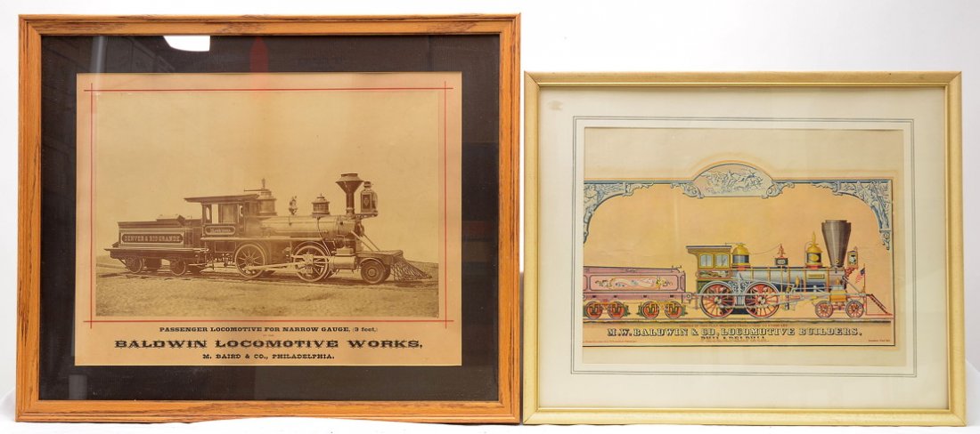 Baldwin Locomotive Works Builders Photo: Passenger Locomotive for Narrow Gauge 3 feet, by the Baldwin Locomotive Works, M. Baird and Co., Philadelphia builders photograph matted and framed behind glass. The frame measures 24 inches by 19 3/4