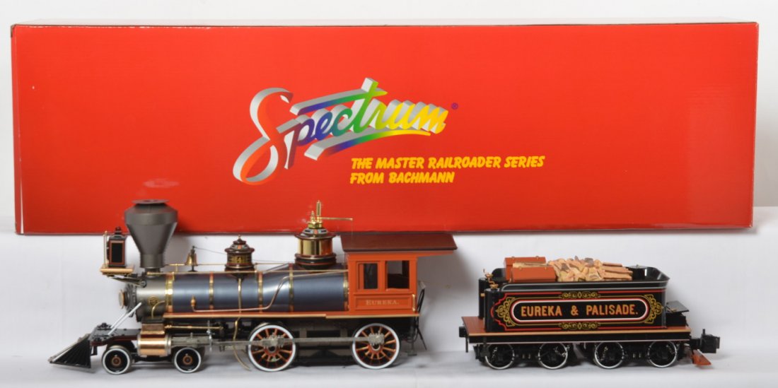 Bachmann Spectrum Eureka 4-4-0 steam locomotive: Bachmann Spectrum modern G scale 81396 Eureka and Palisade 4-4-0 Centennial steam locomotive in OB. Loco is C8-9 in OB. Very little if any run time.
