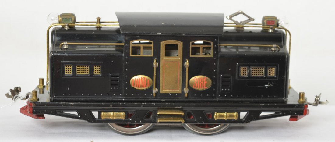 Lionel black 318E electric loco for coal train set: Prewar Lionel standard gauge black 318E electric center cab loco for the coal train set, C6-7. Loco has been rewheeled.