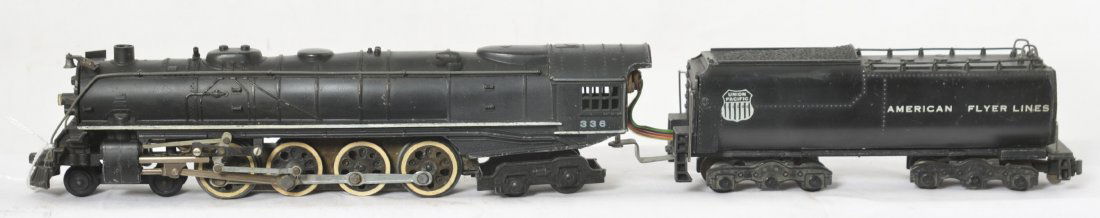 American Flyer 336 UP 4-8-4 Northern small motor: Postwar American Flyer S gauge 336 Union Pacific 4-8-4 Northern type steam locomotive and tender, C6+.