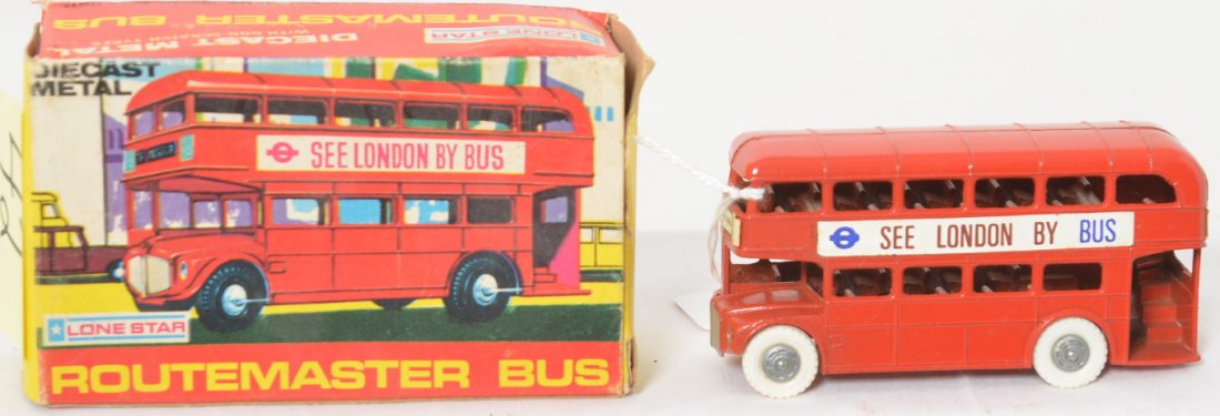 Lonestar Routemaster Bus in original box, diecast 1259: Lonestar Routemaster Bus catalog number 1259 in original box, C9-10. Box shows minor wear and tear. Square and fairly solid.