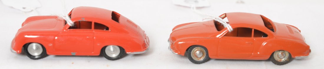 Marklin 8021 Karmann Ghia Coupe and Porsche: Marklin 8021 Karmann Ghia Coupe and Porsche cars in original paint with original tires. Cars measure approximately 87mm long.