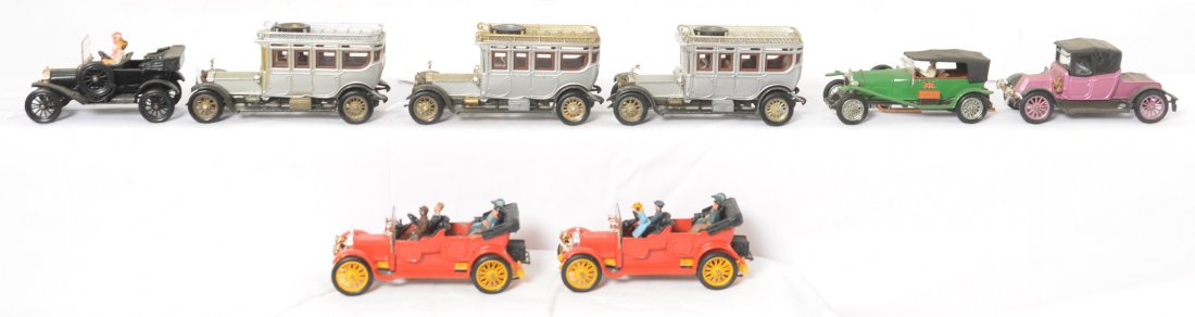Eight Corgi Classics 1912 Rolls Royce, 1910 Renault...: Eight Corgi Toys Classics diecast toy cars, three 1912 Rolls Royce, 1910 Renault, 1927 Bentley Le Mans, two 1910 Daimler, and 1915 Ford Model T, original paint and tires. All appear to be in original