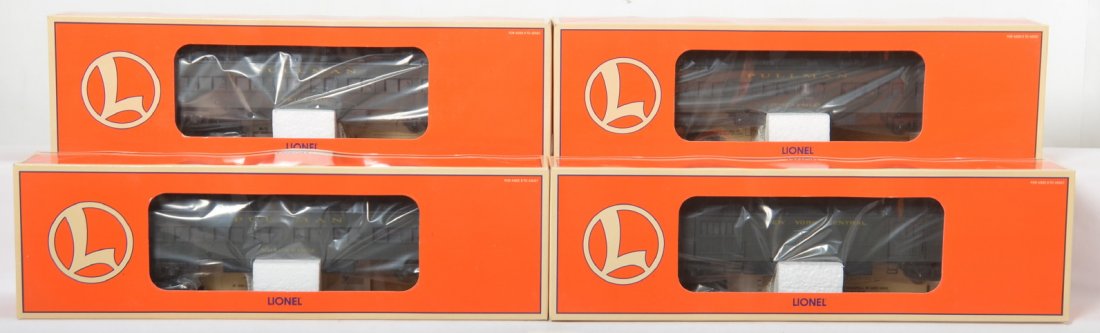 Lionel 19060 Pullman Heavyweight four pack: Lionel modern O gauge 19060 Pullman heavyweight set containing; 19056 NYC baggage, 19057 Willow Range, 19058 Willow Trail and 19059 Seneca Valley observation. Cars are C9, might have been unwrapped fo