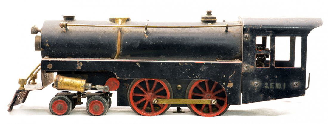 Weeden Live Steam Loco Steam Electric NO. 1: Scarce Weeden O gauge live steam black 4-4-0 locomotive which is stamped below the cab window S.E. NO. 1. Steam Electric Co. purchased a small quantity of these locomotives estimated at 50 from Weeden