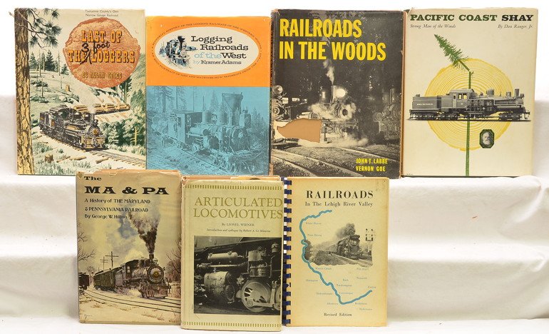 Selection of Railroad Reference Books: Selection of Railroad books including; Last of The Loggers by Allen Krieg, Logging Railroads of the West by Kramer Adams, Railroads in the Woods by John T. Labbe and Vernon Goe, Pacific Coast Shay Str
