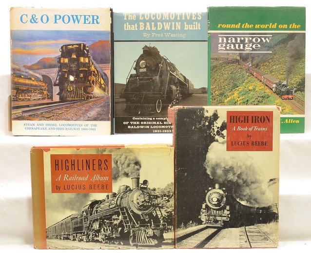 Selection of Railroad Reference Books: Selection of Railroad reference books including; C&O Power 1900-1965, The Locomotives that Baldwin built by Fred Westing, Round the world on the narrow gauge, Highliners A Railroad Album by Lucius Bee