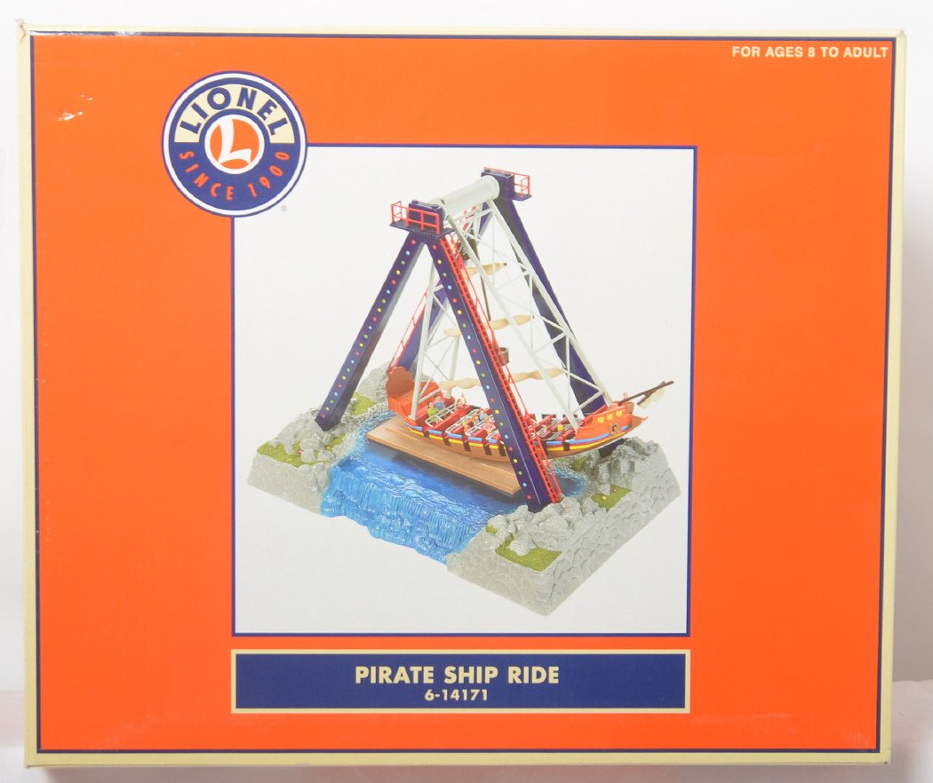 Lionel 14171 Pirate Ship ride: Lionel modern O gauge amusement park 14171 Pirate Ship ride, unused C9-10. OB has some light wear.