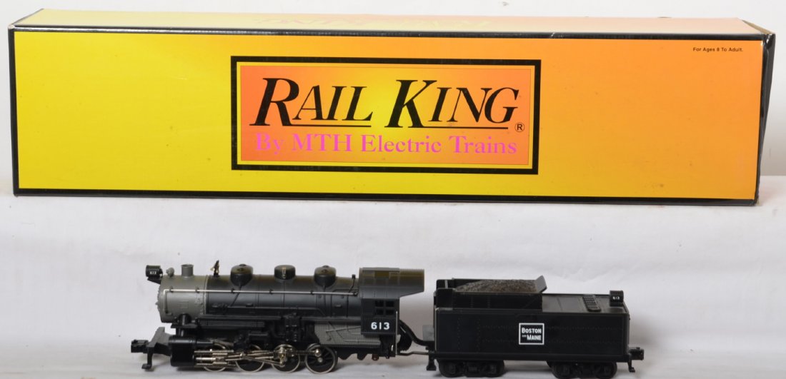 Railking Boston and Maine 0-8-0 switcher Proto 2: MTH Railking modern O gauge 30-1184-1 Boston and Maine 0-8-0 steam locomotive in OB. Loco features Protosound 2.0, DCS control, Protosmoke, Protocoupler, and more. Loco is C8 with run time. OB has som
