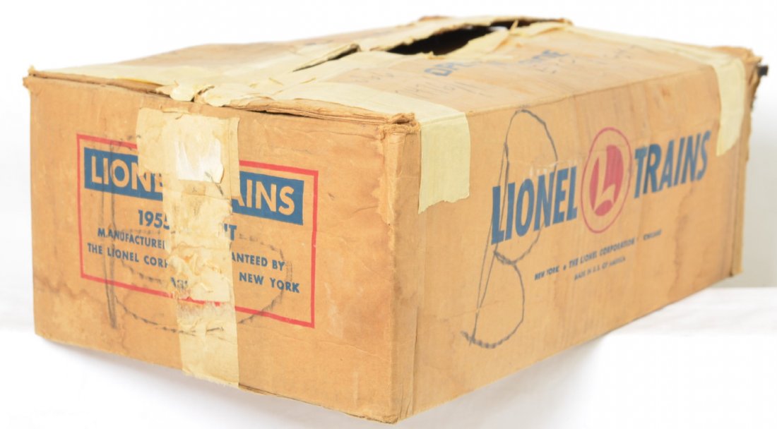 Lionel 1955 Congressional GG1 2340 set box: Lionel postwar O gauge original set box only for 1955 Congressional GG1 passenger set. Box has all flaps but does have a fair amount of tape and some writing on the top. Box is uncataloged A31 variati