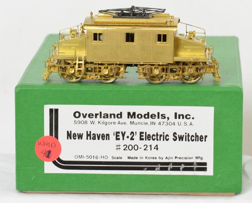 Overland Models New Haven EY-2 electric switcher: Overland Models HO brass New Haven EY-2 electric switcher in OB. Catalog number is OMI-5016. Loco is C8 with some light run time.