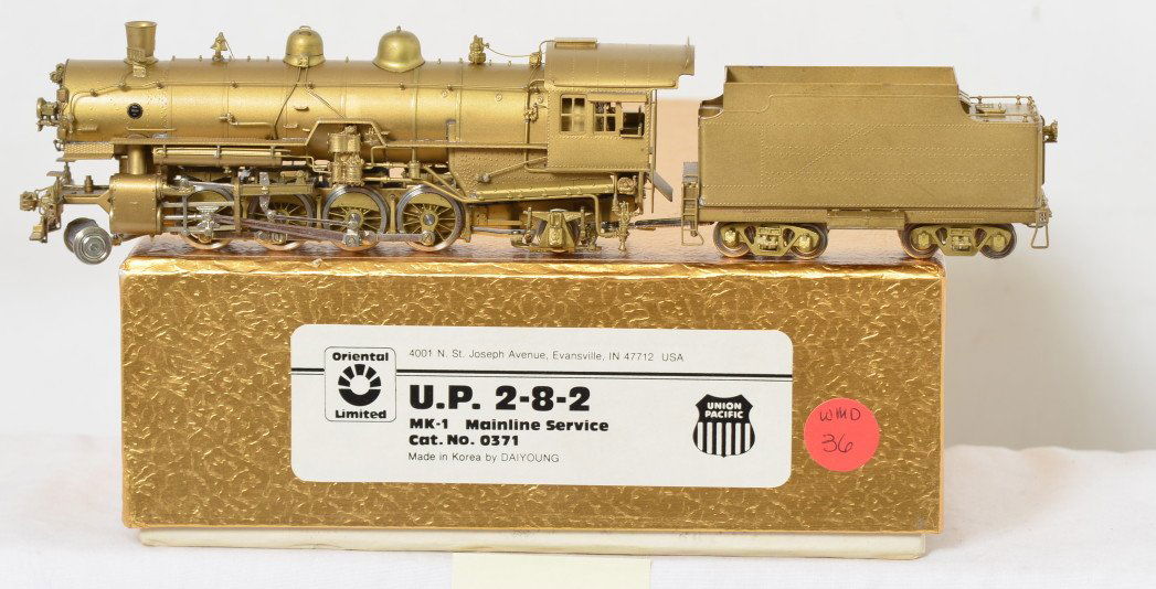 Oriental Limited Union Pacific MK-1 2-8-2 steam: Oriental Limited HO brass Union Pacific MK-1 2-8-2 mainline steam locomotive in OB. Catalog number is 0371. Loco is C8 with run time.