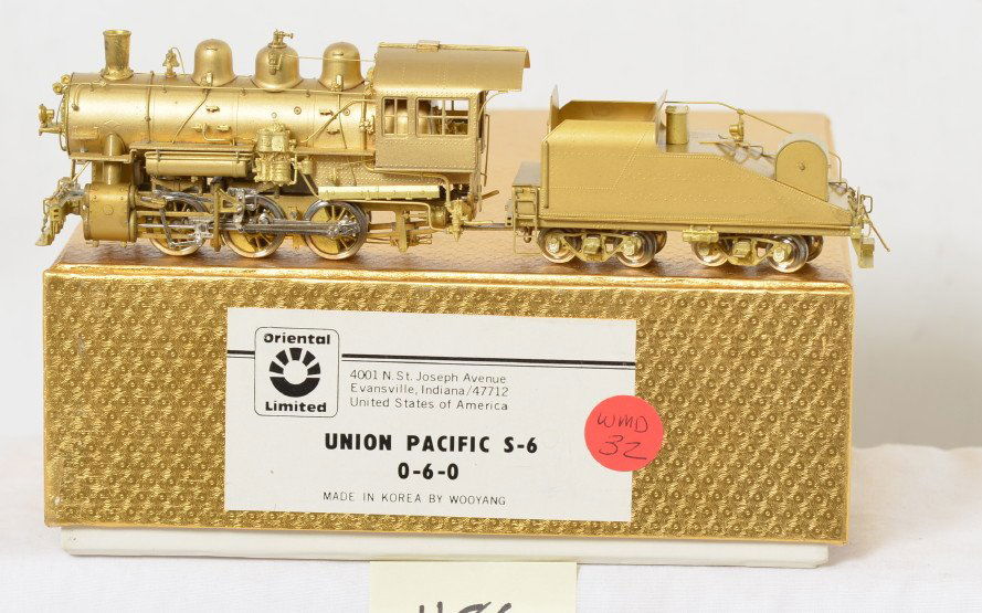 Oriental Limited Union Pacific S-6 0-6-0 steam: Oriental Limited HO brass Union Pacific S-6 0-6-0 steam locomotive in OB. Loco is clean C8. Some incredibly light discoloration to the smoke stack.