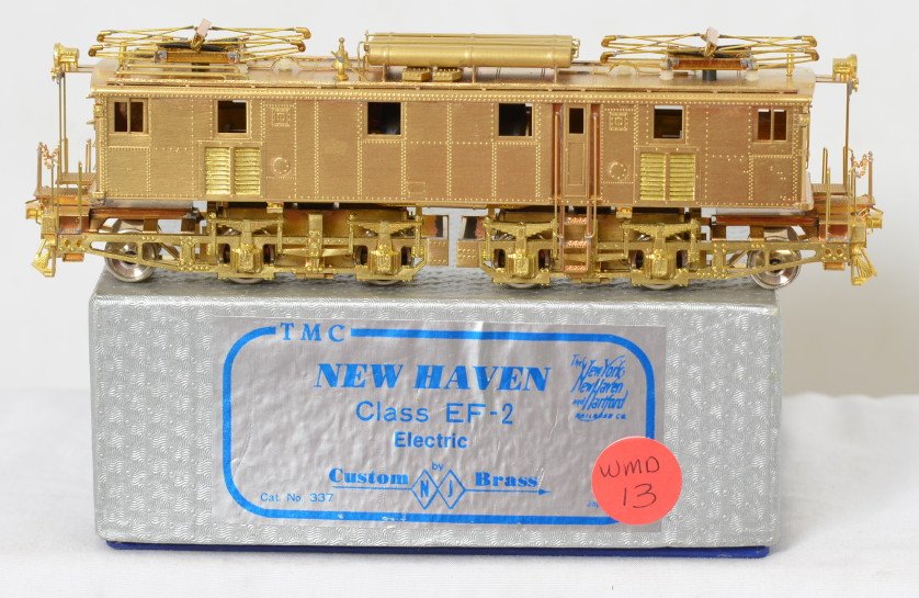 NJ Custom Brass New Haven EF-2 electric: NJ Custom Brass New Haven EF-2 Electric locomotive in OB. Locomotive is in C9 condition with maybe a VERY LIGHT test run. The brass is super clean, only very light age discoloration. No spots, finger 