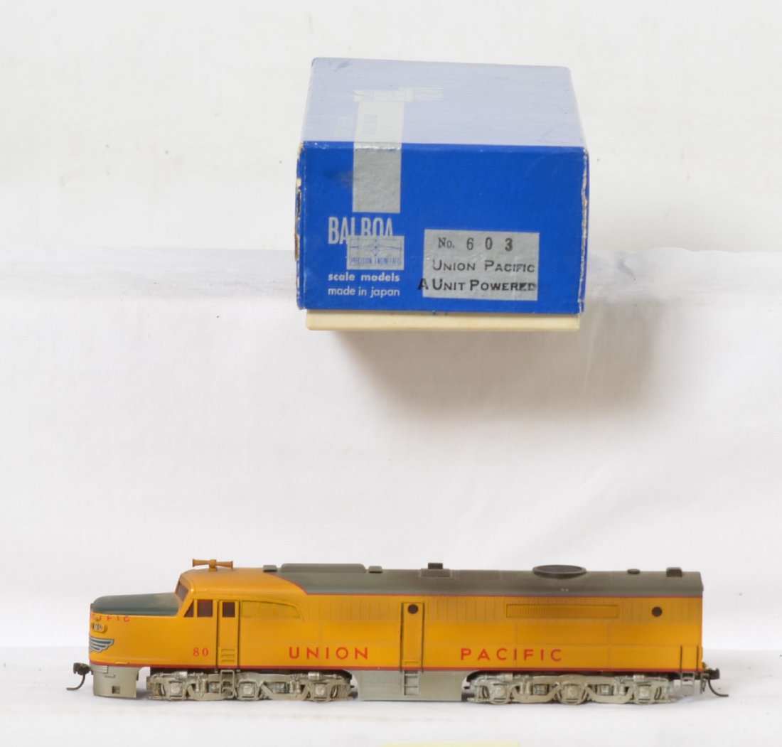 Balboa Union Pacific Alco PA A unit: Balboa Union Pacific HO brass Alco PA A unit in OB. Loco is painted and weathered. Some shelf dust otherwise C8 condition.