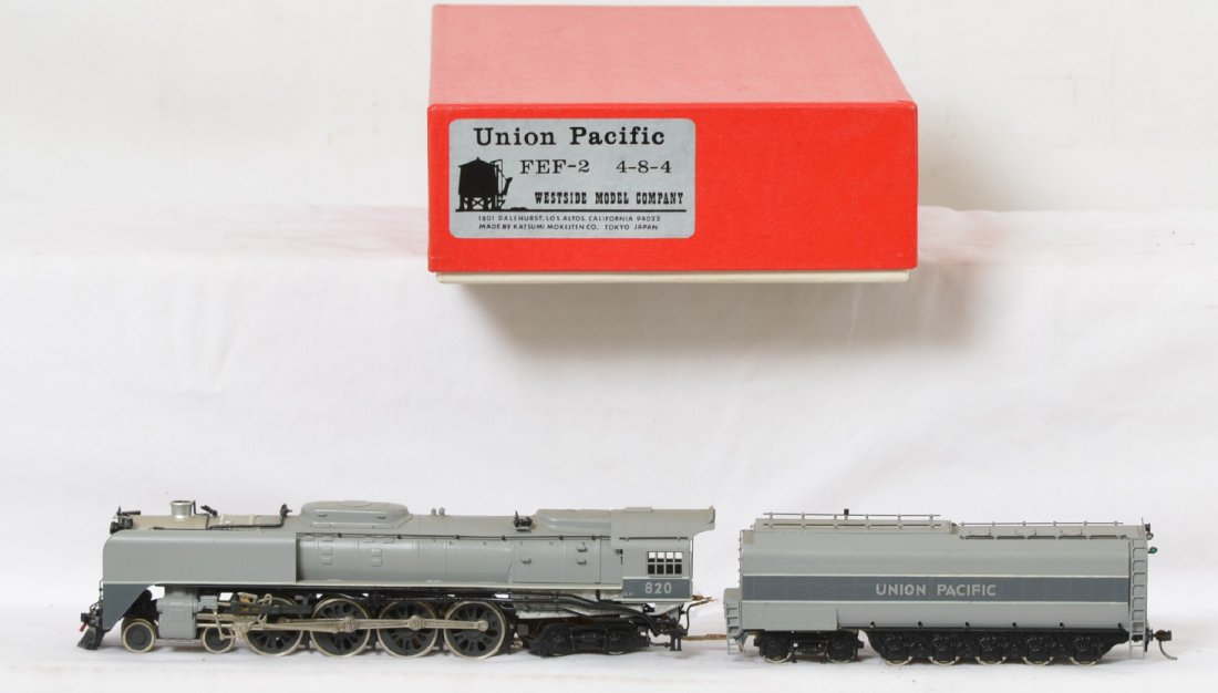 Westside Models Union Pacific FEF-2 4-8-4: Westside Model Company HO brass Union Pacific FEF-2 4-8-4 steam locomotive in OB. Loco is C8 condition with some light dust on top of the loco. A small clear coat run is on the rear of the tender.