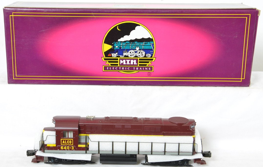 MTH Alco Demo RS-27 diesel locomotive with Proto: MTH modern O gauge 20-2167-1 Alco RS-27 demo diesel locomotive in OB. Loco features Protosound, Protocouplers, and much more. Loco is C8 with run time.