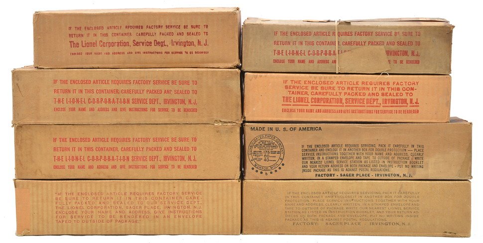 Lionel Boxes ONLY 318E 2-309 2-310 339 310 337: Lionel prewar standard gauge original boxes only for 318E L.GREEN electric loco, 309 L. GREEN Pullman, 309 baggage, 310 L. GREEN baggage, 310 baggage, 339 P. BLUE Pullman, 310 BROWN IVORY baggage and 
