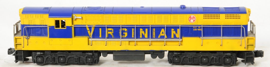 Lionel 2331 Virginian FM Trainmaster diesel loco: Postwar Lionel O gauge 2331 Virginian Fairbanks Morse Trainmaster diesel locomotive with no screw cracks, C6-7.