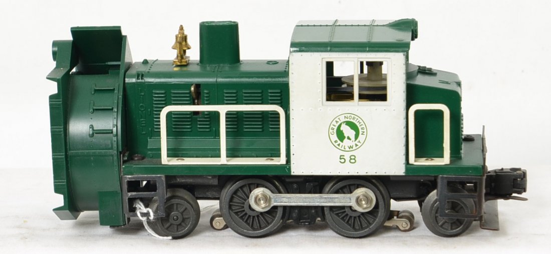 Lionel 58 Great Northern rotary snow plow motorized: Postwar Lionel O gauge motorized unit, No. 58 Great Northern rotary snowplow. Very tight hairline at screw near cab, otherwise nicer C7+.