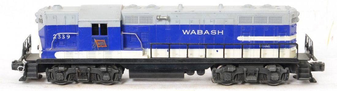Lionel 2339 Wabash GP-7 road switching diesel loco: Postwar Lionel O gauge 2339 Wabash GP-7 diesel switcher, old touchups to chassis/frame, otherwise C6.