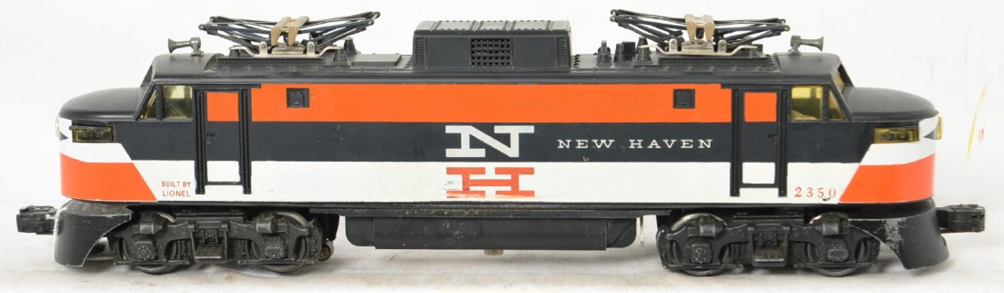 Lionel 2350 New Haven EP-5 electric locomotive: Postwar Lionel O gauge 2350 New Haven EP-5 electric locomotive, C6. Clean battery compartment. Decaled noses without cracks.