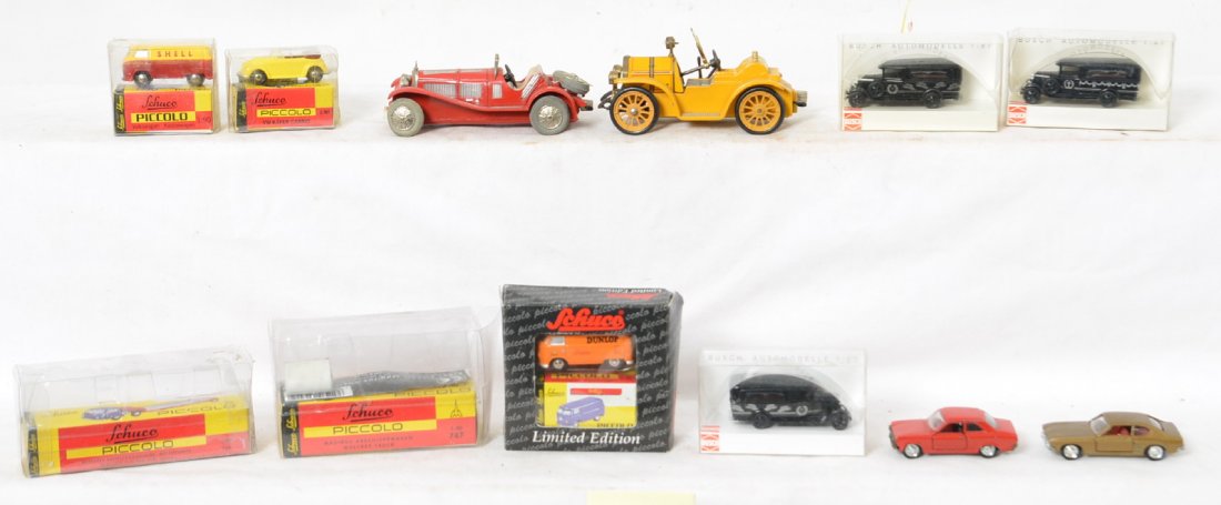 Schuco and Busch, diecast cars, Piccolo, some in OB: Group of Schuco and Busch diecast toy cars, some in original packages, C7 to C9-10.