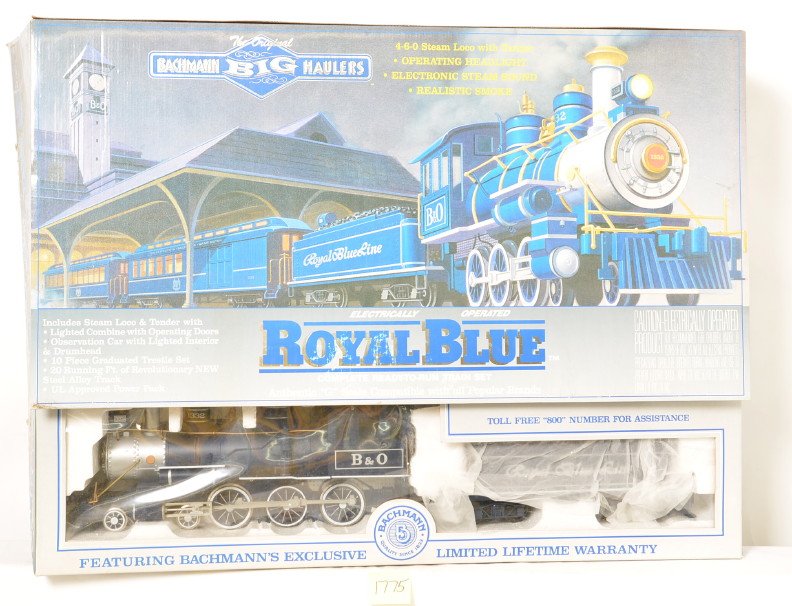 Bachmann 90016 Baltimore and Ohio Royal Blue set: Modern era Bachmann G scale 90016 Baltimore and Ohio Royal Blue steam passenger, ready to run set in original box, C8. Box shows light wear.