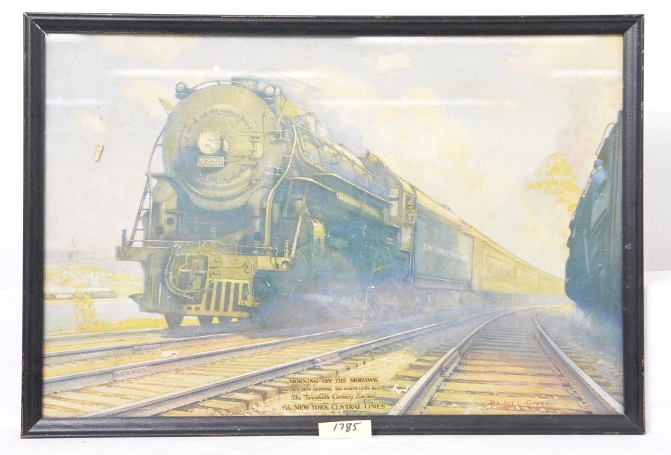 Walter L. Greene Morning on the Mohawk calendar top: Walter L. Greene original print, Morning on the Mohawk, NatureÃ•s own Highway, The Water Level Route, The Twentieth Century Limited, of The New York Central Lines, calendar top. Print is original w