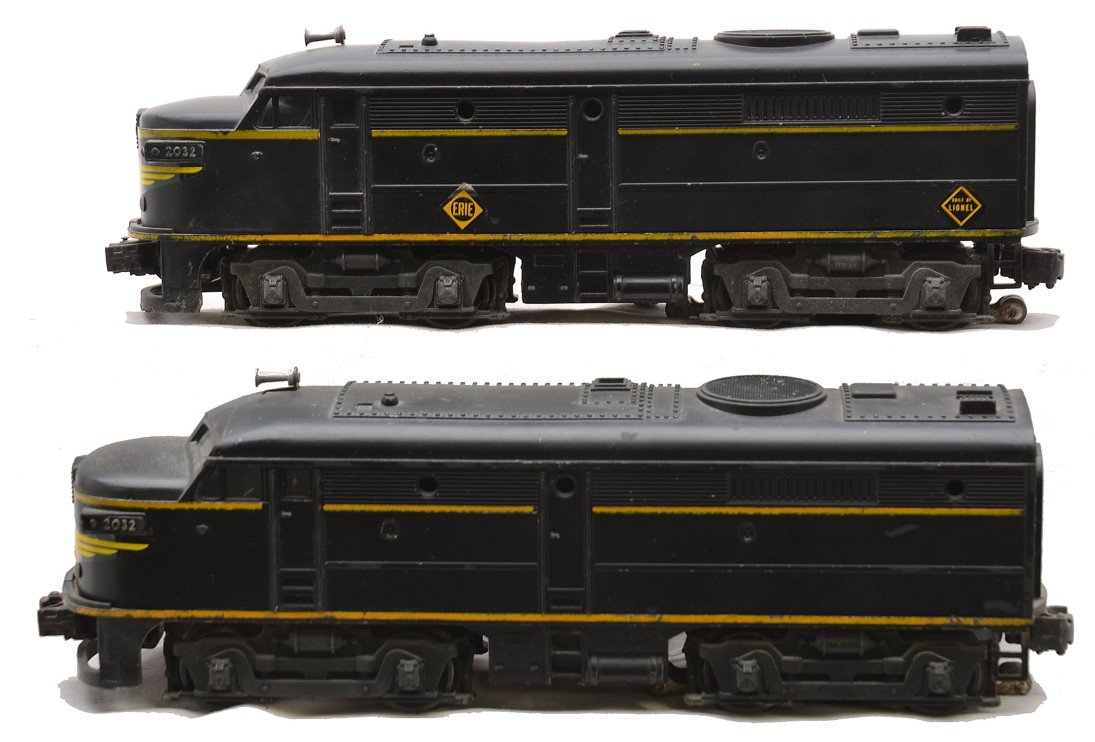 Lionel Postwar 2032 Erie Alco AA Diesel Units: Lionel postwar 2032 Erie Alco AA diesel units with replacement nose decals, C6.